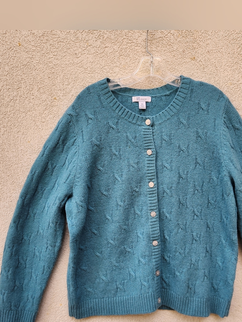 THE TOG SHOP Women's Cardigan Extra Large Blue Cable Knit Wool Sweater